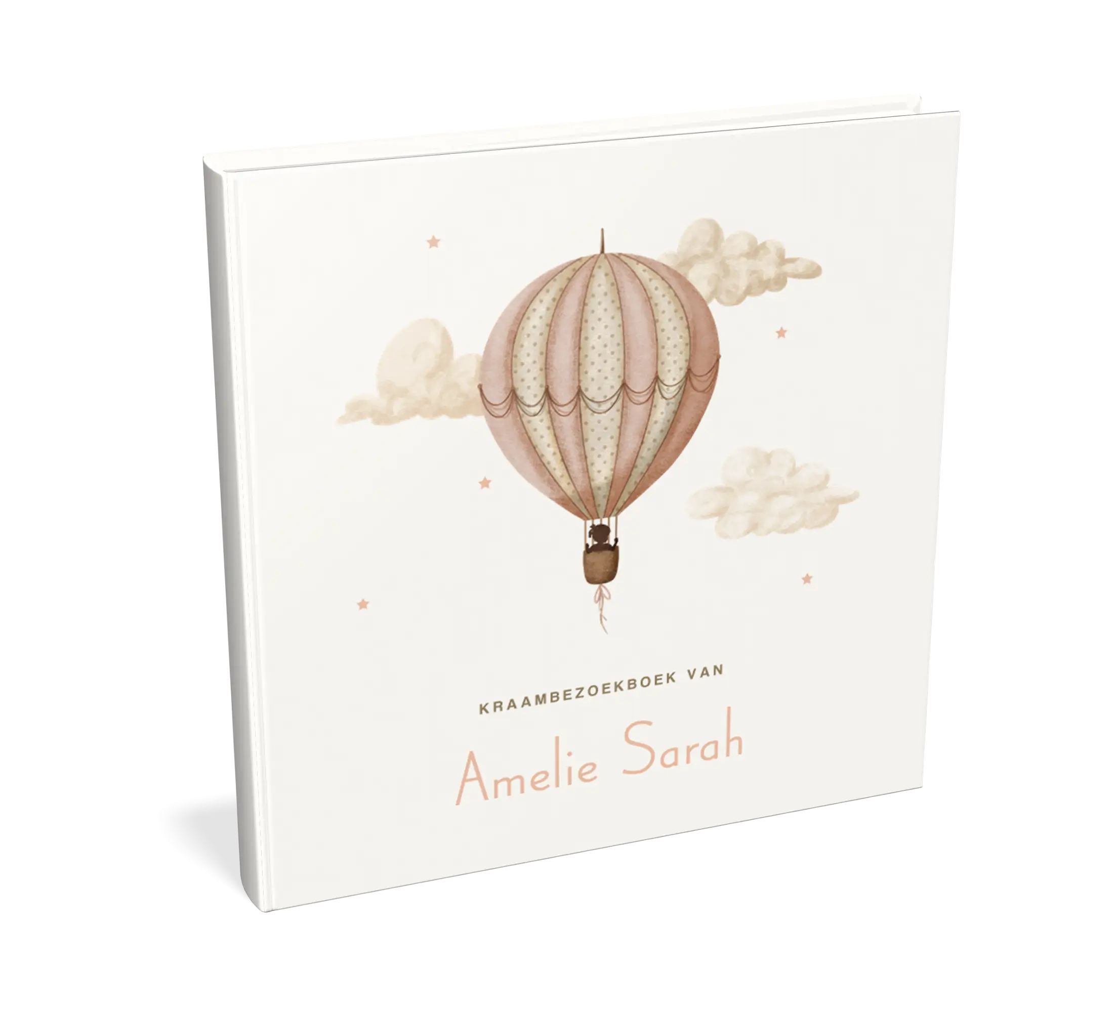 Kraambezoekboek met roze luchtballon en wolkjes
