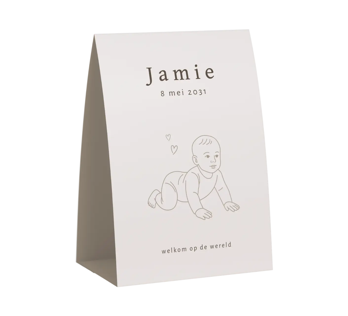 Trendy tentkaartje met lijntekening van kruipende baby
