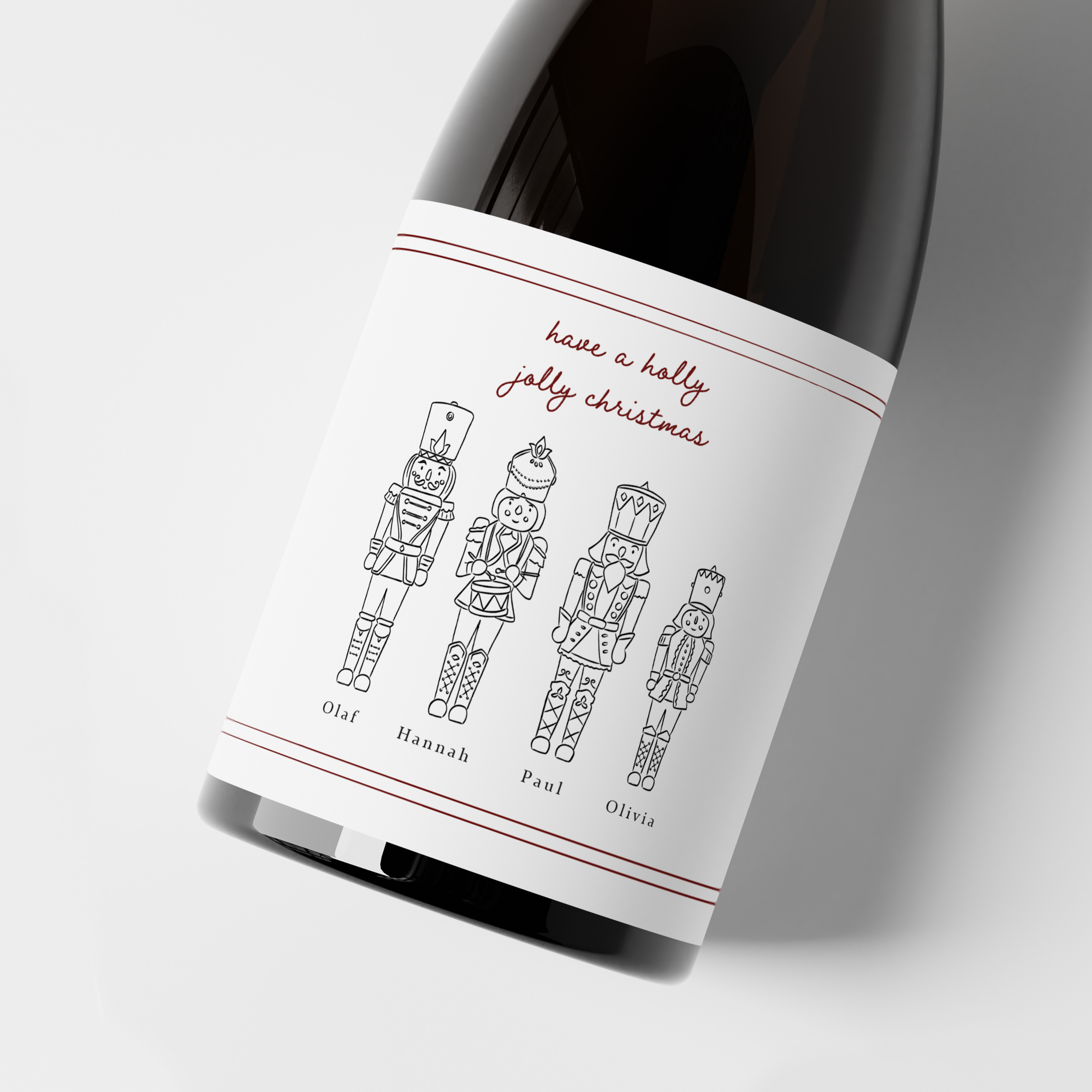 Wijnetiket notenkraker familie kerst | 5 stuks