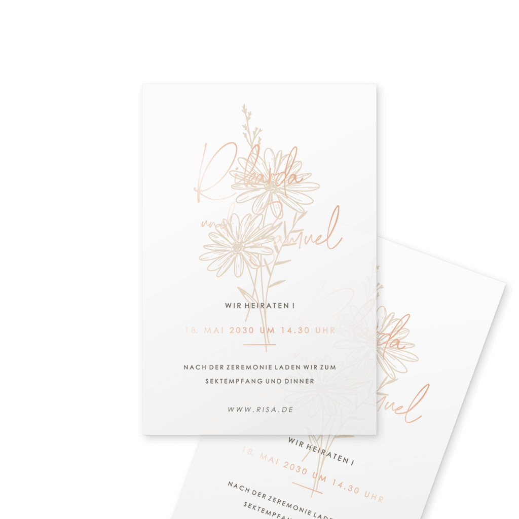 Hochzeitseinladung aus Transparentpapier mit Foliendruck