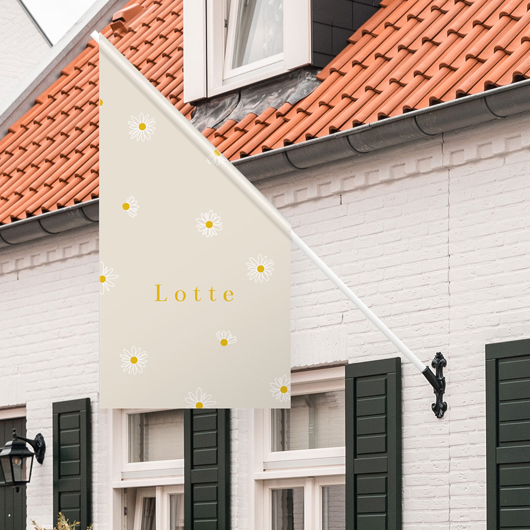 Vlag geboortekaartje meisje madeliefjes