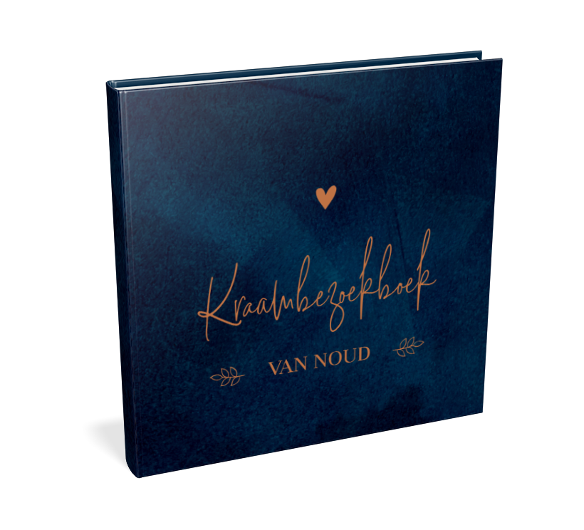 Donkerblauw kraambezoekboek met hartje in koperkleur