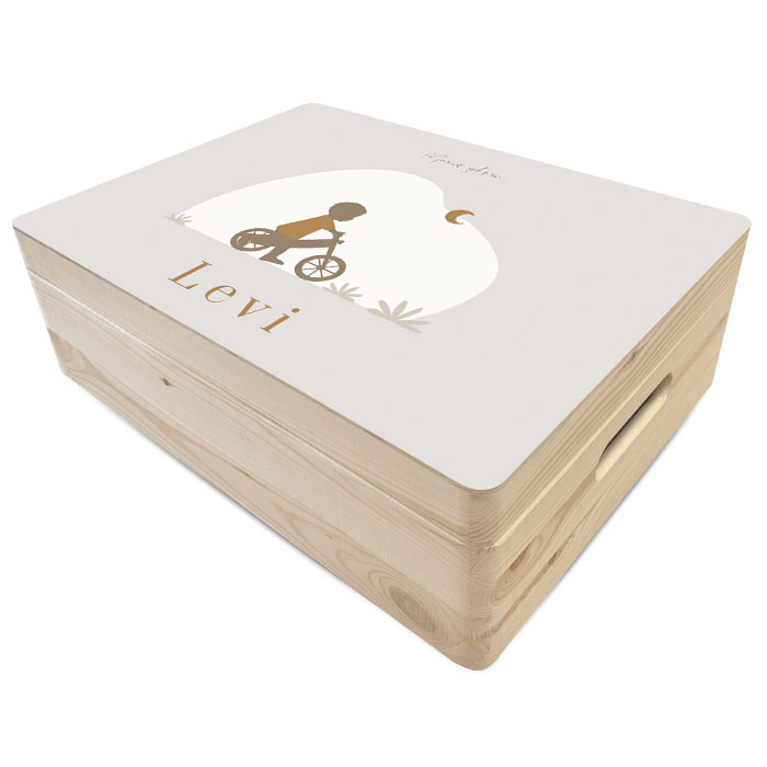Memory box geboorte silhouet van jongen op loopfietsje
