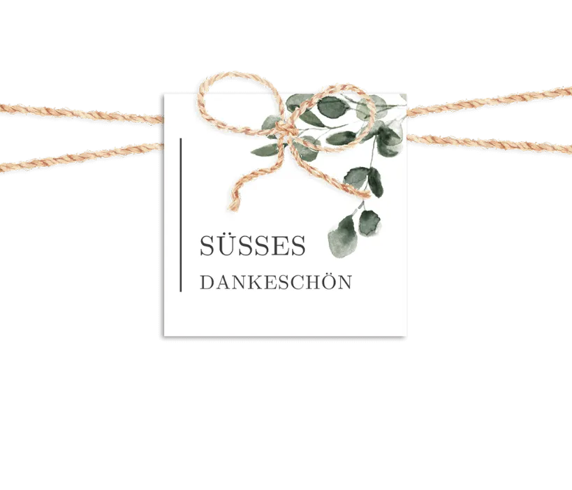 Botanischer Anhänger für Schokolade als Gastgeschenk zur Hochzeit