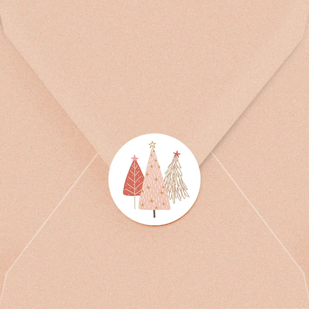 Sluitsticker kleurrijke kerstbomen 25 stuks