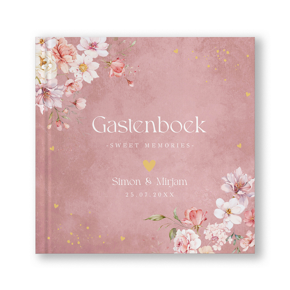 Gastenboek bruiloft roze bloemen dusty pink