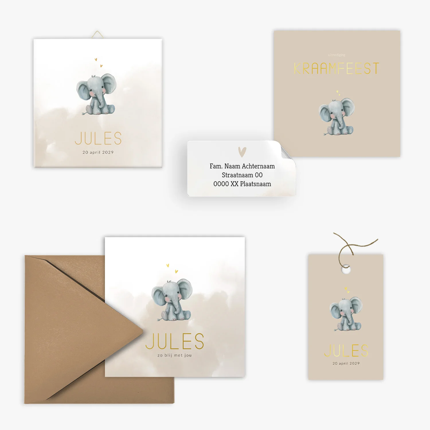 doorlink geboortekaartjes set cute little elephant