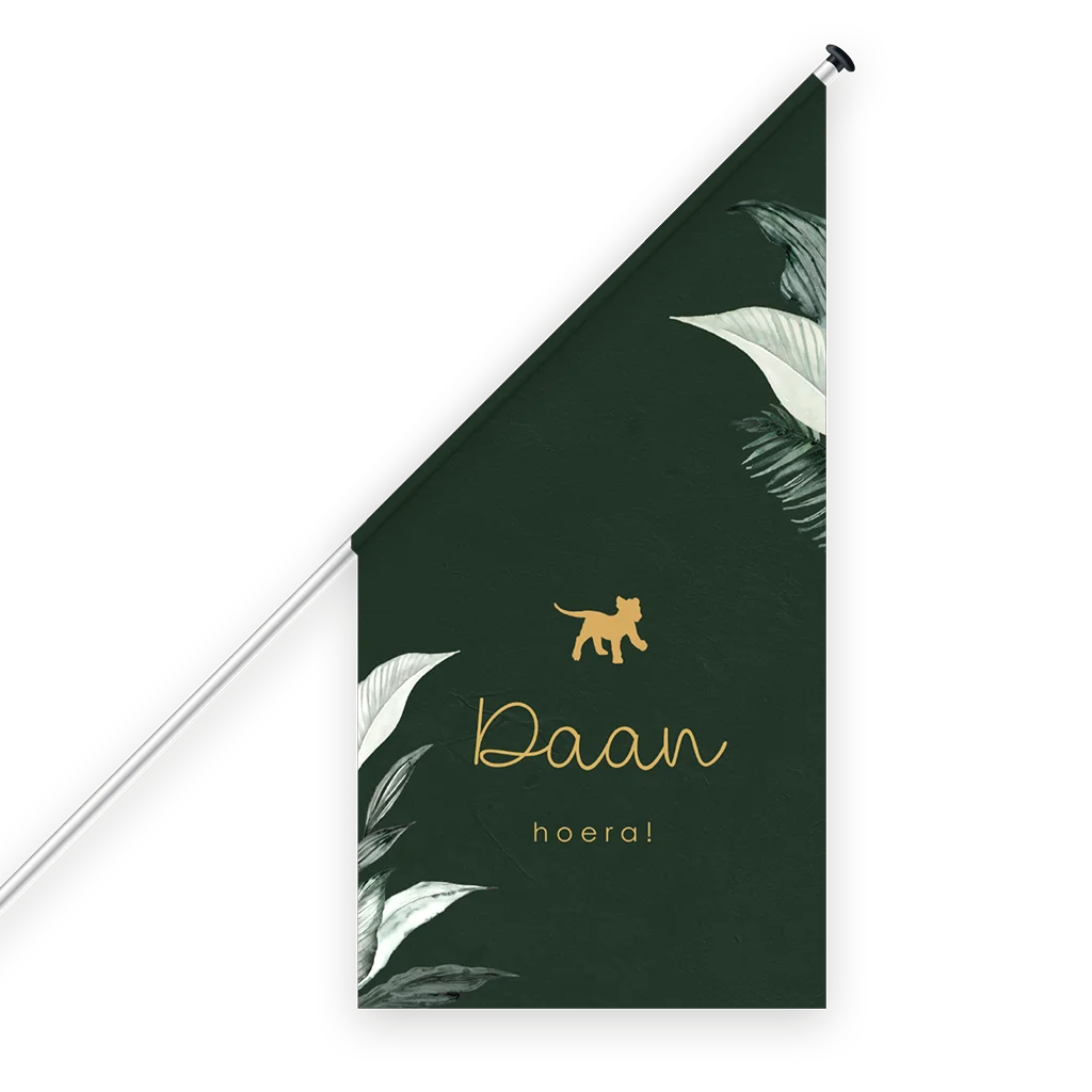 Geboortevlag met silhouet van welpje in jungle