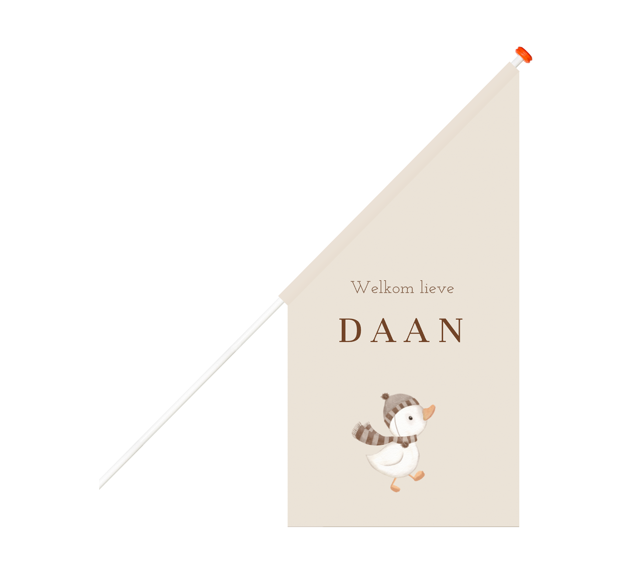 Geboortevlag beige met naam en winter eendje