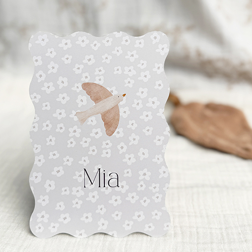 Origineel geboortekaartje meisje met vogel en bloemen