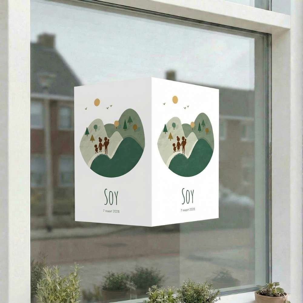 Raambord silhouetten gezin bergen