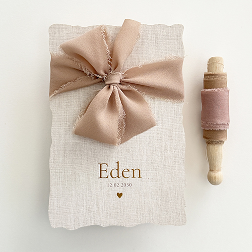 Klassiek geboortekaartje meisje linnen met strik (los bestellen)