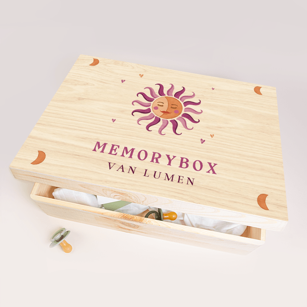 Memorybox geboorte met paarse Mexican sun