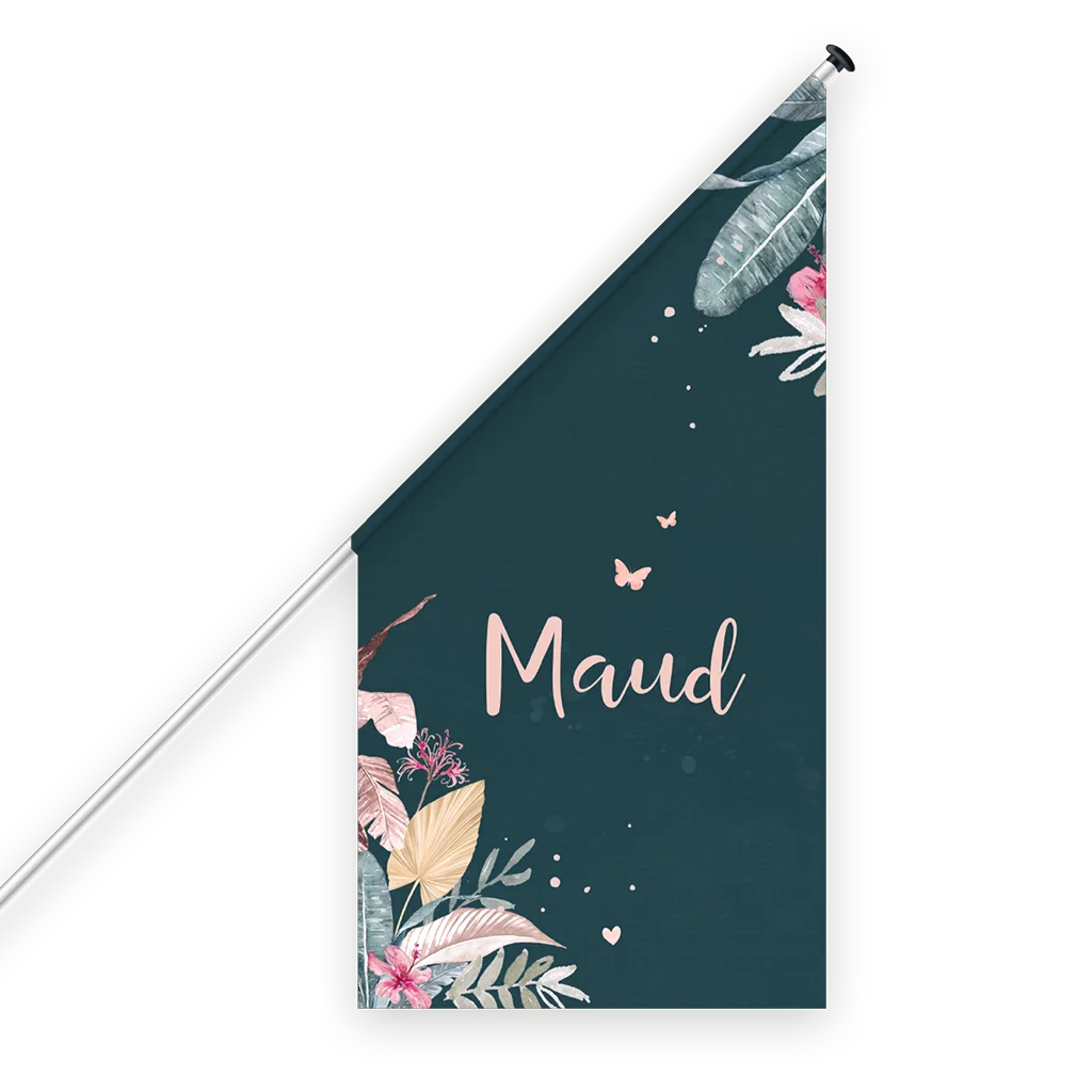 Botanische geboortevlag met vlindertjes