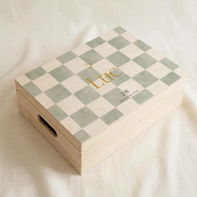 Memorybox geboorte geblokt hartjes