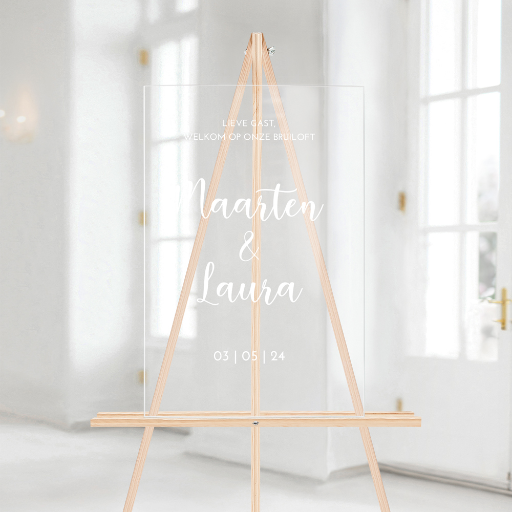 Welkomstbordt bruiloft acryl wit romantisch sierlijk