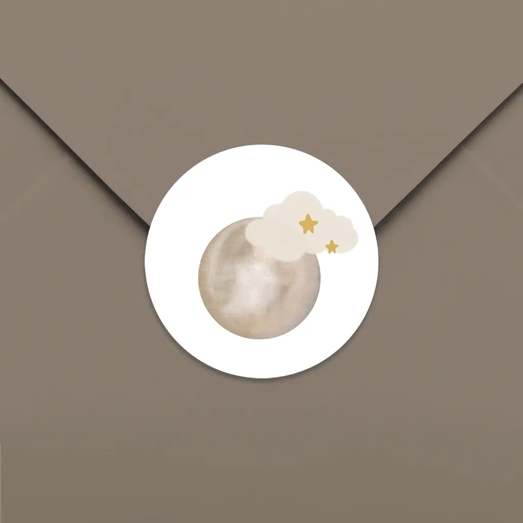 Sluitsticker wit met maan en wolkje - per 25 stuks