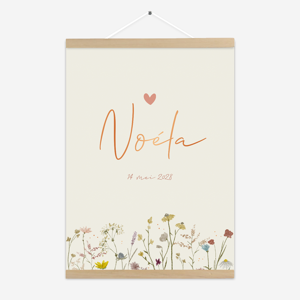 Poster Babykamer Geboorte Bloemetjes Beige