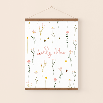 Canvasposter met bloemen, bijtjes en andere kleine beestjes