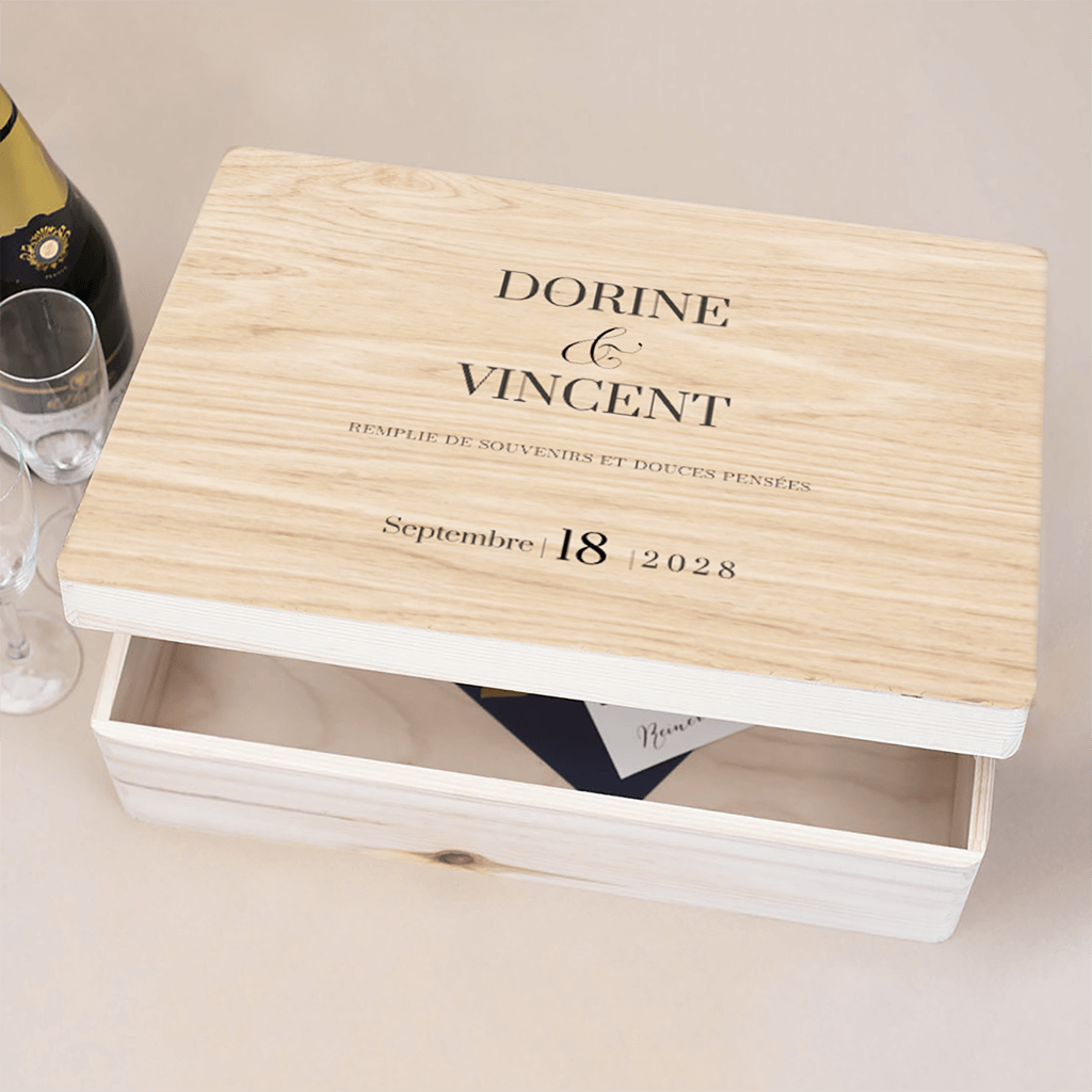Boîte à souvenirs minimaliste et classique avec prénoms des mariés