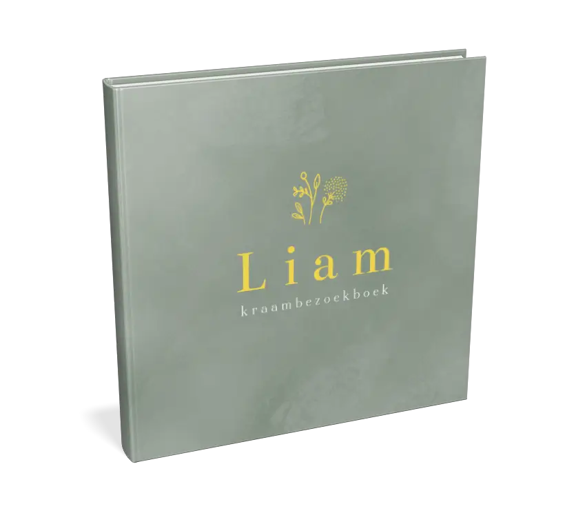 Groen kraambezoekboek velvet-look met takje boven de tekst - met invulpagina's