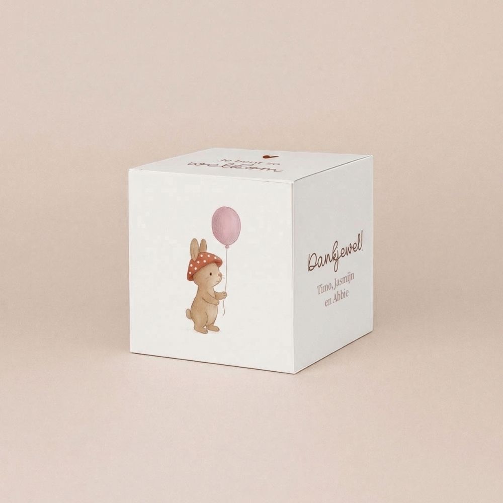 Doopsuiker doosje meisje herfst konijntje roze ballon