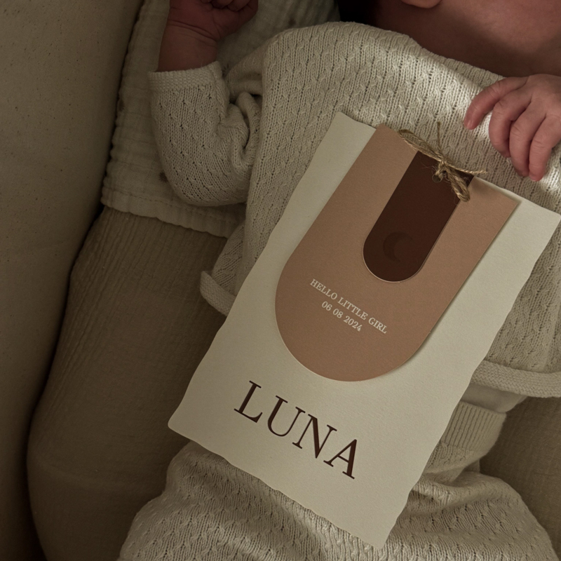 Geboortekaartje handgeschept labels