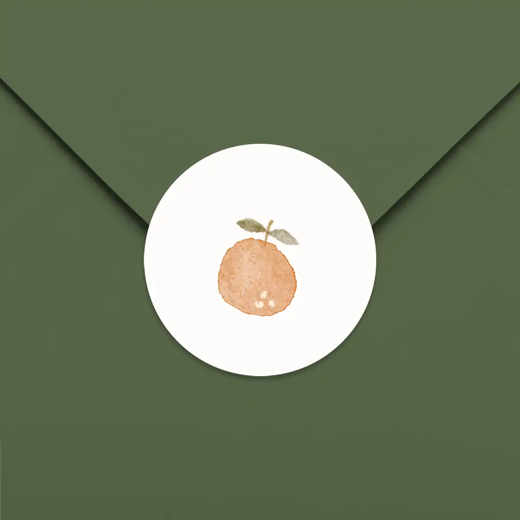 Vrolijke sluitsticker met illustratie sinaasappel - per 25 stuks