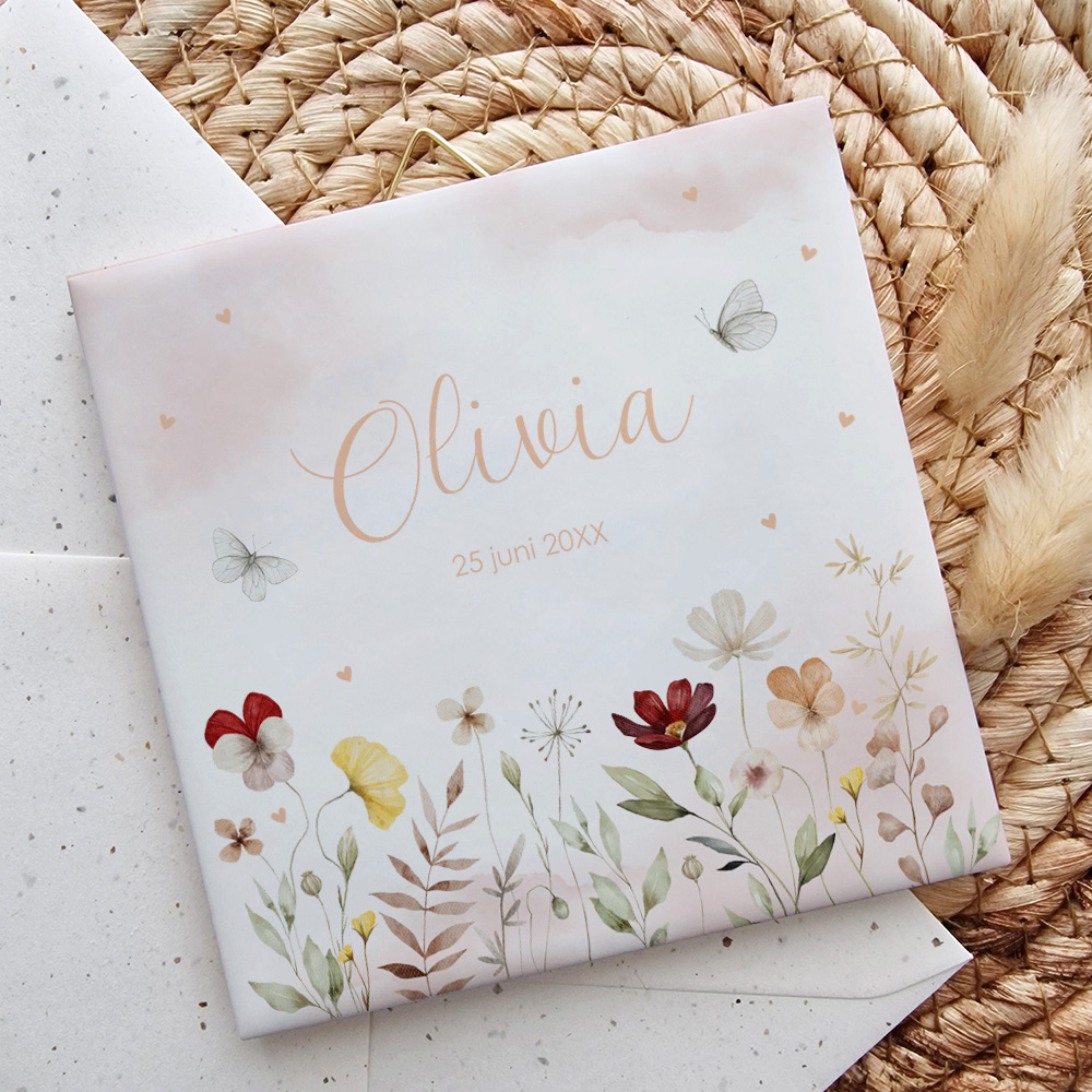 Geboortetegeltje met aquarel bloemen