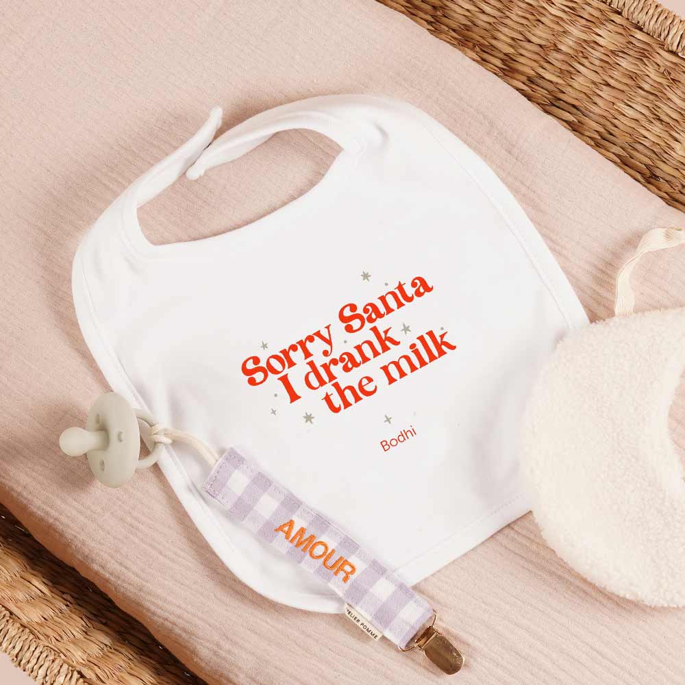 Mijlpaal slabbetje voor baby's eerste kerst met tekst in rood