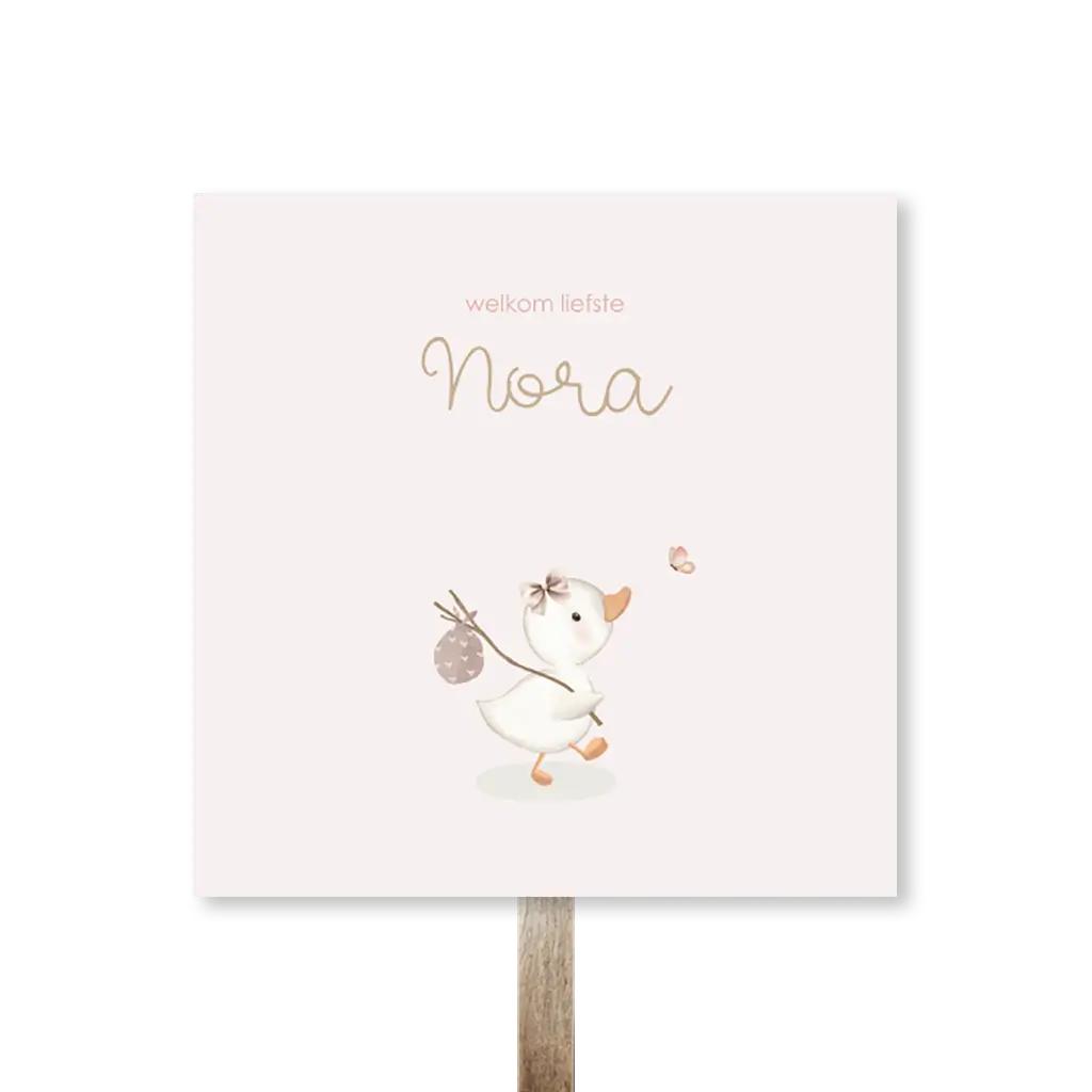 Tuinbord vierkant roze met eendje