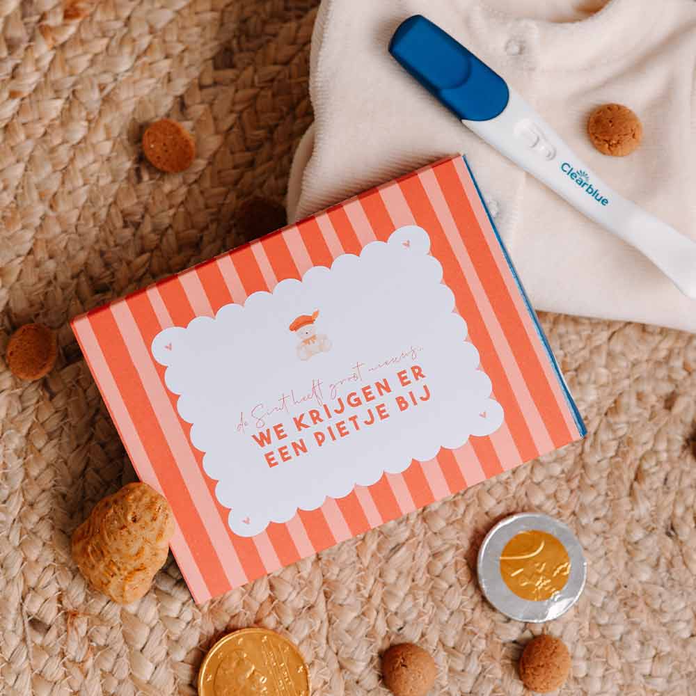 Zwangerschapsaankondiging chocoladeletter met sinterklaas thema