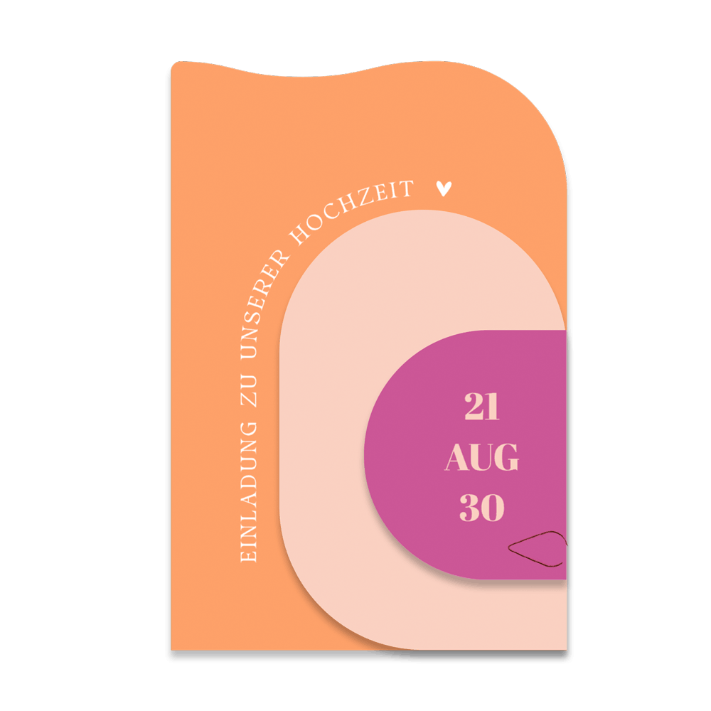 Hochzeitseinladungs-Kartenset in Color-Blocking Orange und Rosa mit Kupferfolie