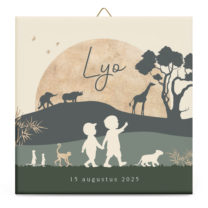 Silhouet geboortetegeltje 2 broers op safari