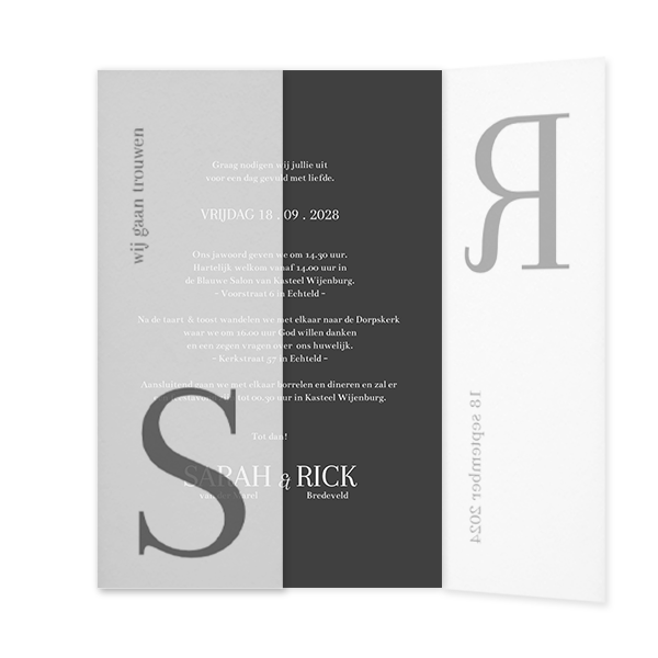Moderne trouwkaart in antraciet
