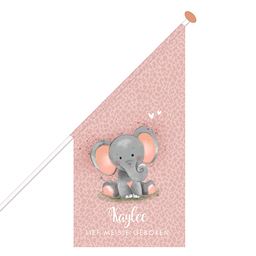 Geboortevlag meisje panterprint roze en lief olifantje