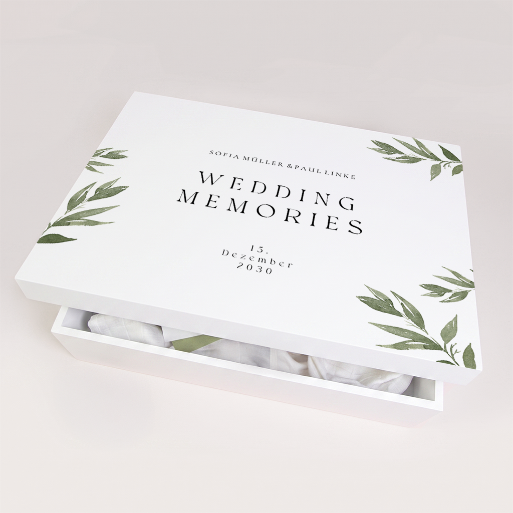 Erinnerungsbox Hochzeit mit Aquarell-Zweigen