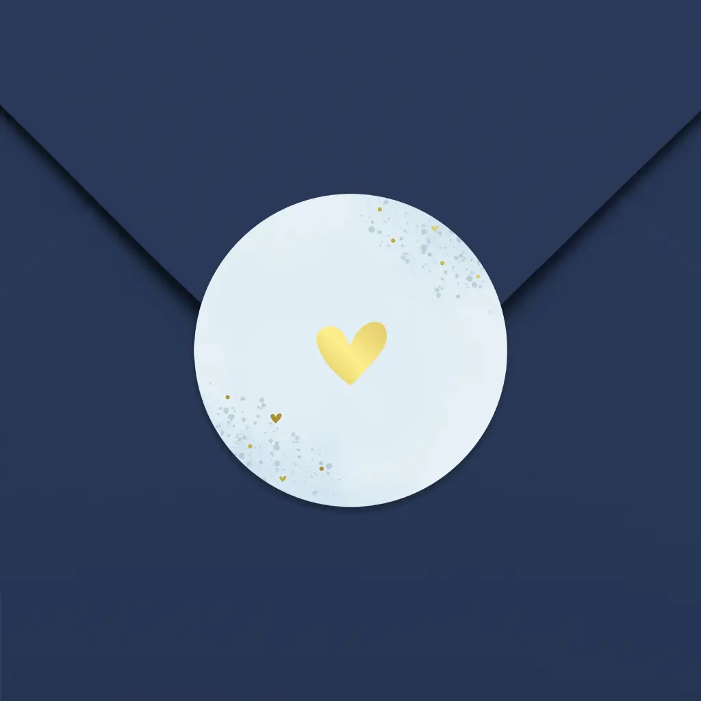 Sluitsticker lichtblauw met watercolour en goudfolie - per vel