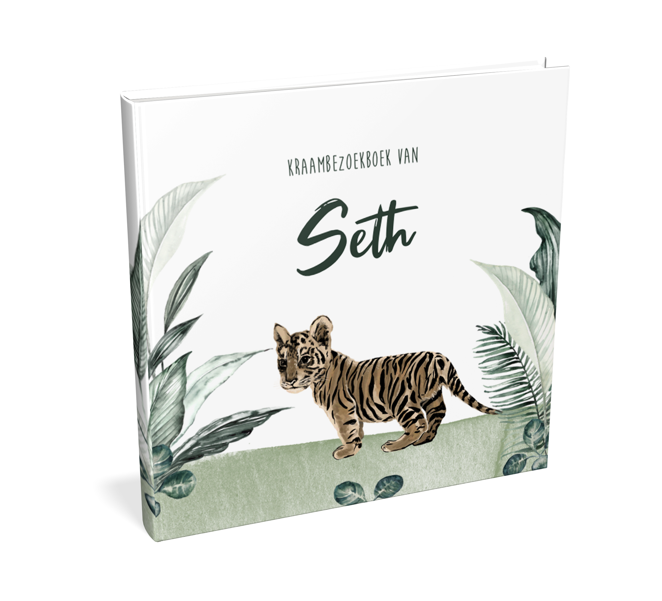 Kraambezoekboek met leeuwtje en junglebladeren