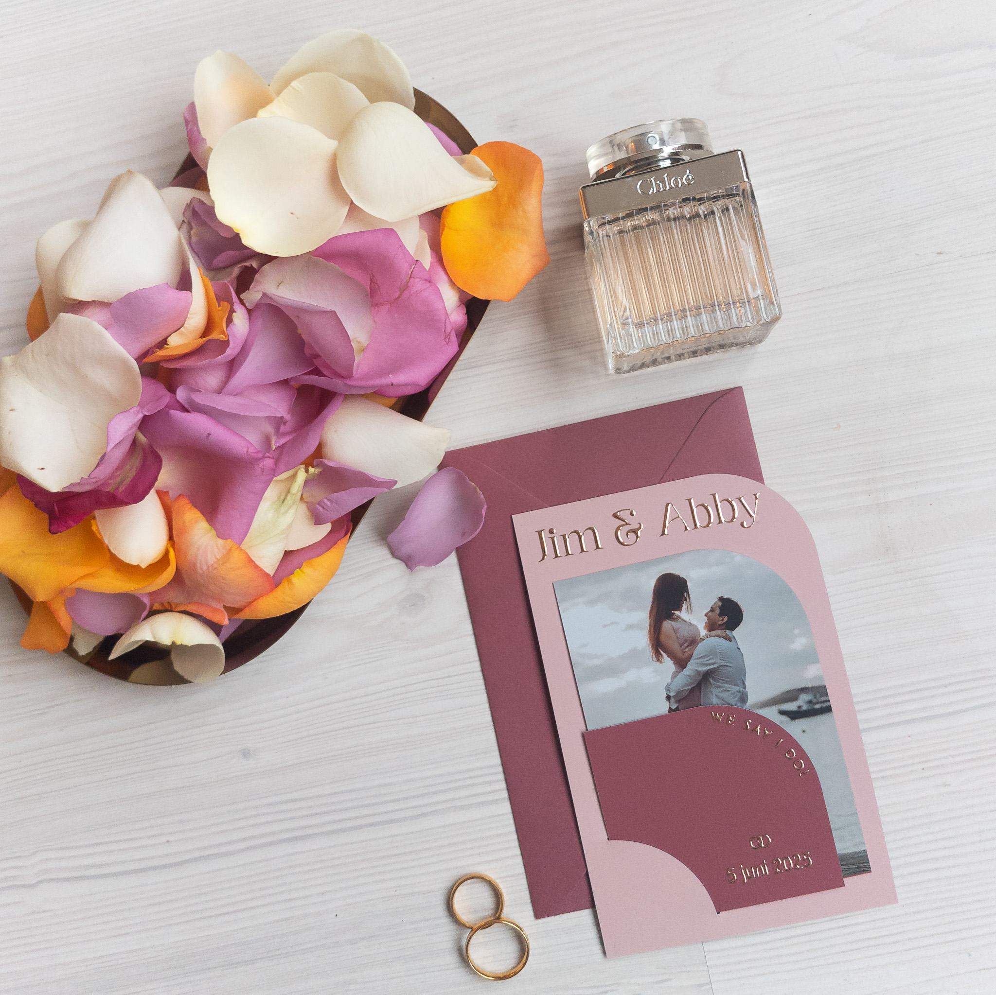 Chique trouwkaart in drie delen