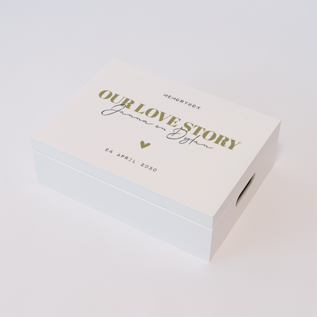 Memorybox huwelijk met schrift in groen en hartje