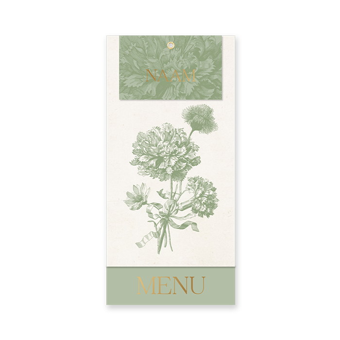Vintage menukaart met illustraties van bloemen