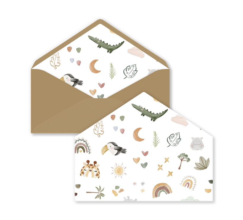 Witte envelop inlay met kleurrijke illustraties voor 22 x 11 cm envelop