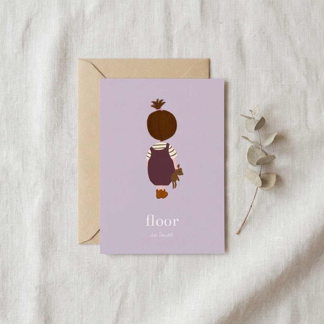 Geboortekaartje brunette meisje teddybeer