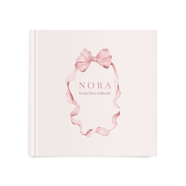 Kraambezoekboek roze met lint en strik