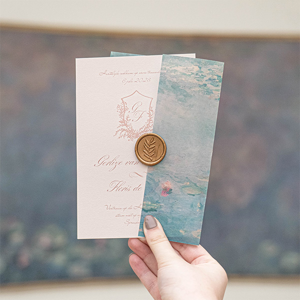 Stijlvolle bruiloft uitnodiging met logo