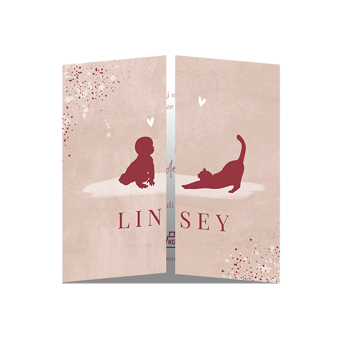 Roze luikvouw geboortekaartje baby met poes