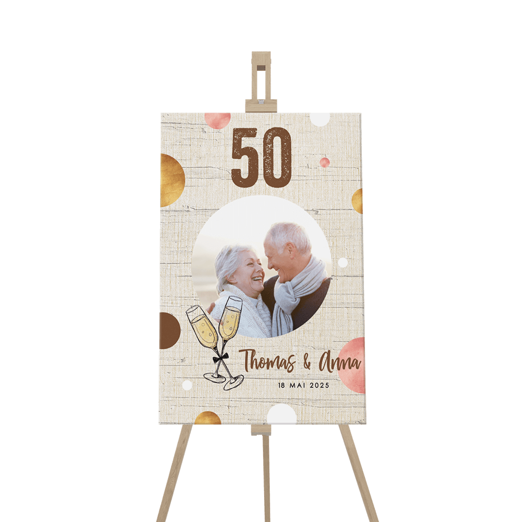 Hübsches Willkommensschild zur Goldenen Hochzeit mit Foto