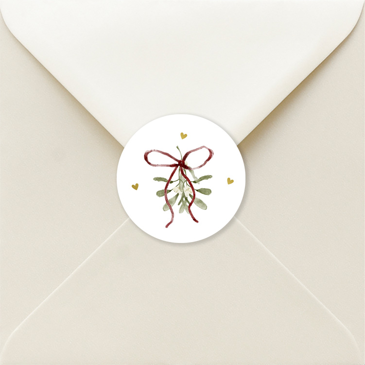Sluitstickers huwelijk kerst maretak strik goudfolie | 25 stuks