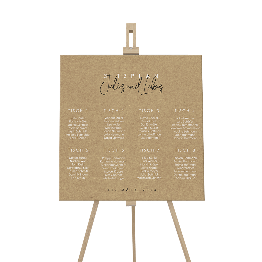 Sitzplan Schild in Kraftpapier-Look